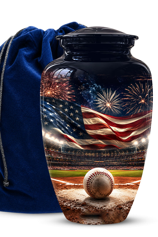 Personalized Baseball Urn with American Flag – Patriotic Urn for Human Ashes