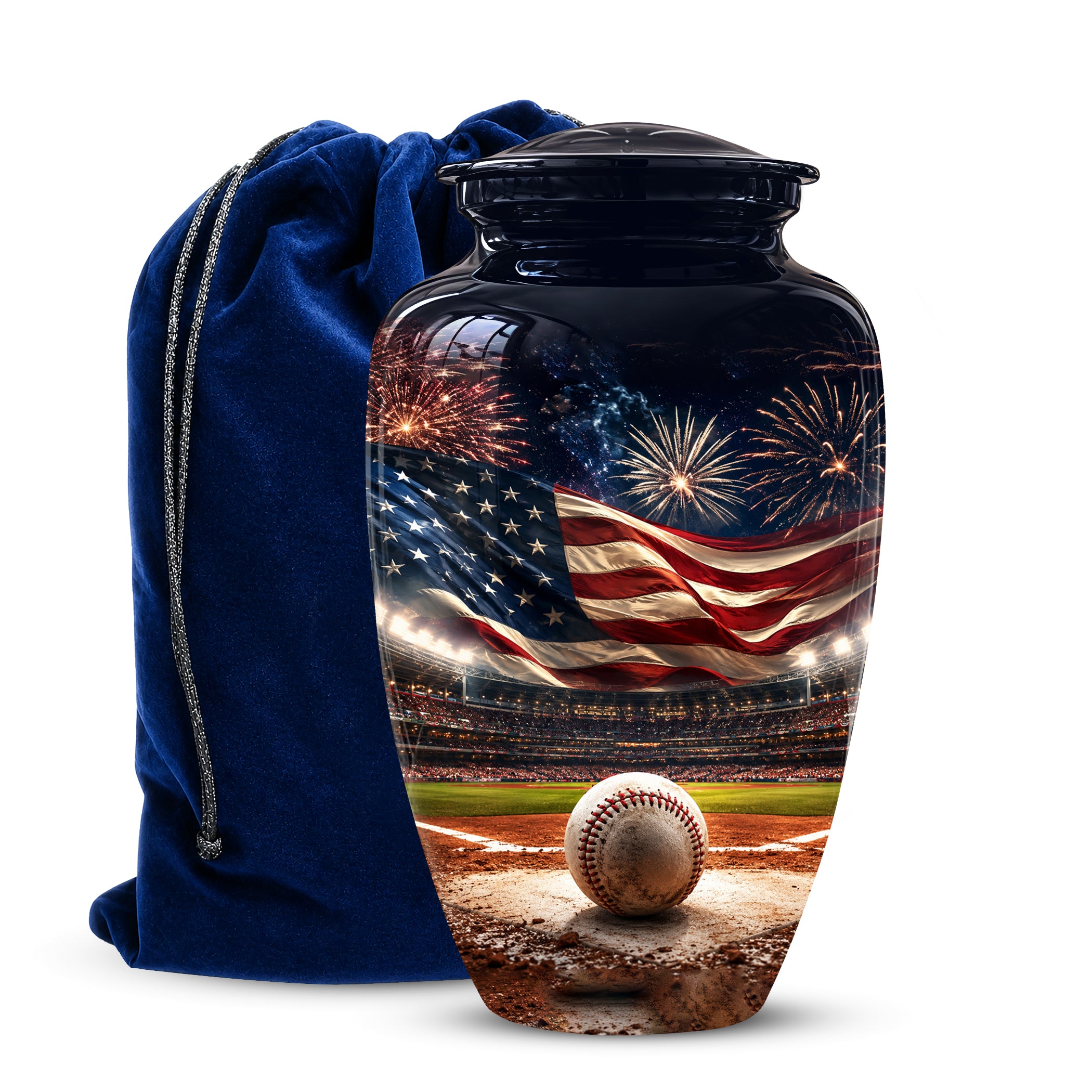 Personalized Baseball Urn with American Flag – Patriotic Urn for Human Ashes
