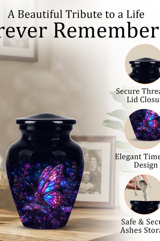 Glowing Purple Butterfly Cremation Urn - Custom Urns For Women Ashes