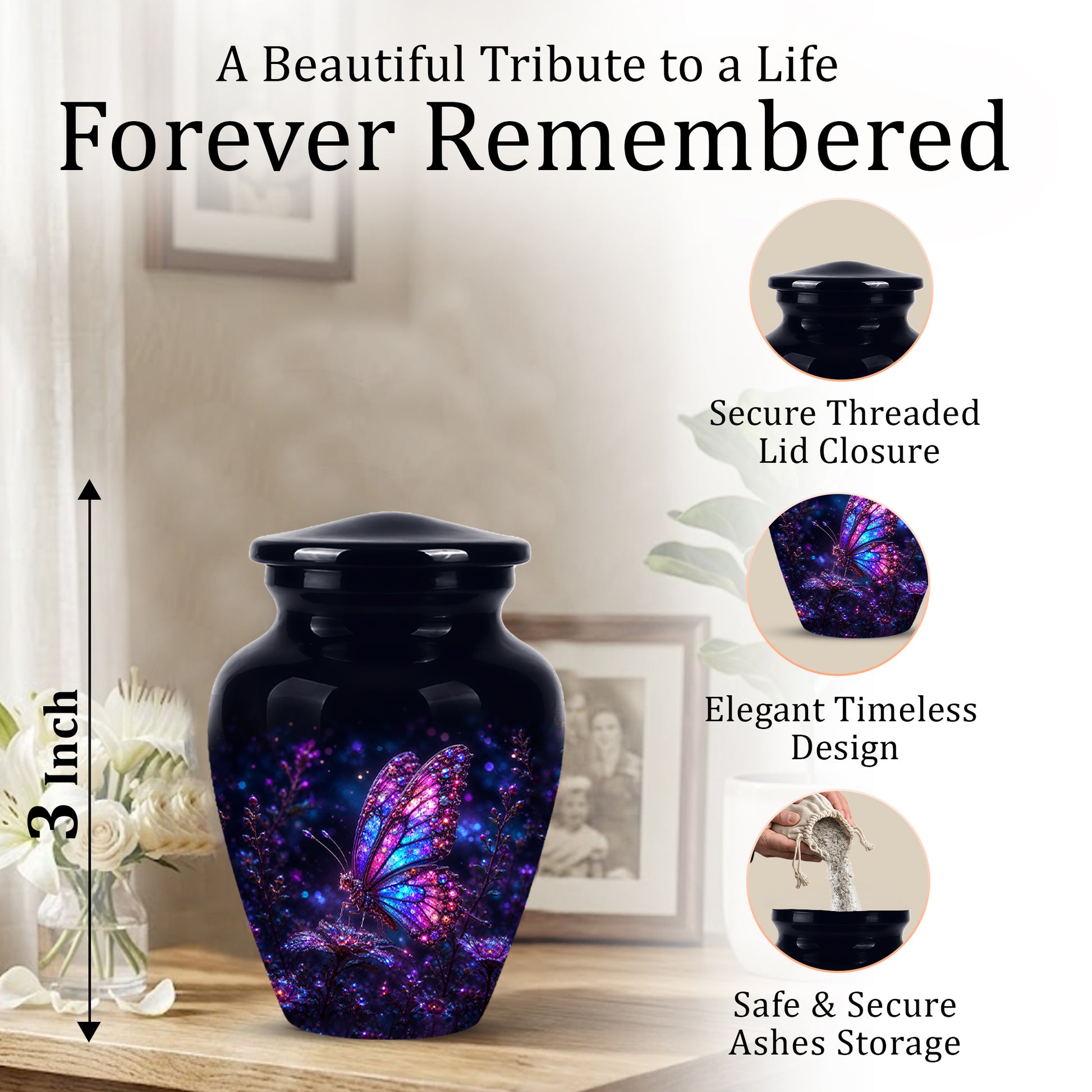 Glowing Purple Butterfly Cremation Urn - Custom Urns For Women Ashes