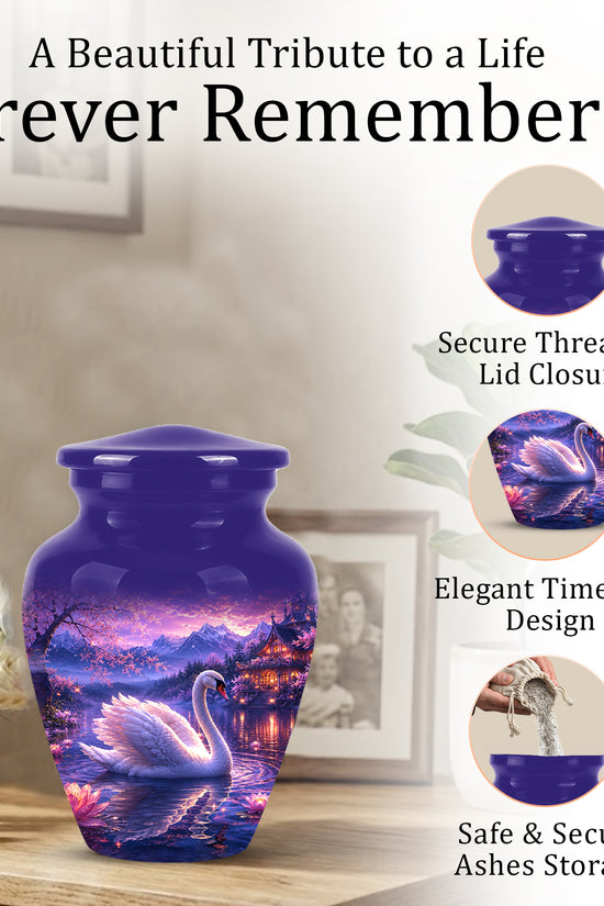 Swan & Cherry Blossom Serenade Urn - Beautiful Custom Urns For Ashes