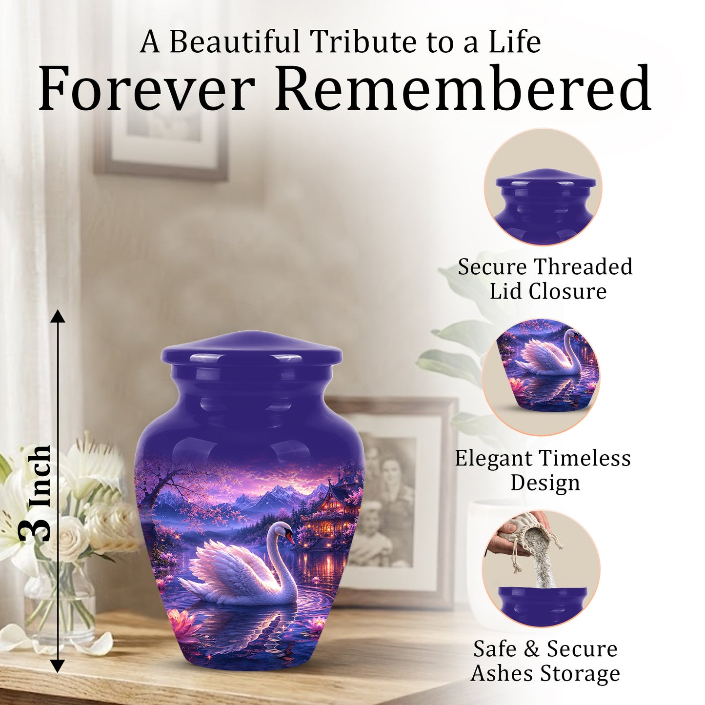 Swan & Cherry Blossom Serenade Urn - Beautiful Custom Urns For Ashes
