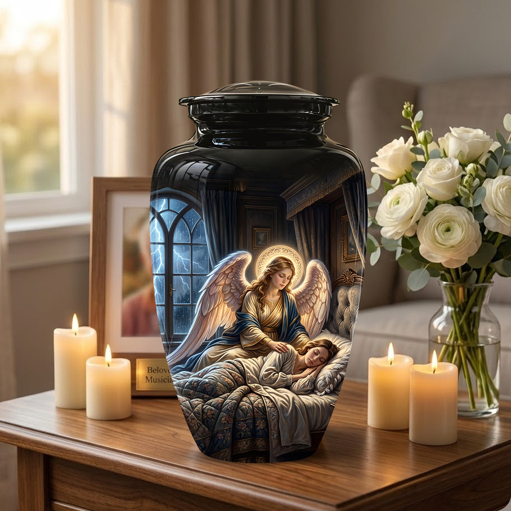 Angel Mom Cremation Urn - Black Memorial Urns For Mother Ashes