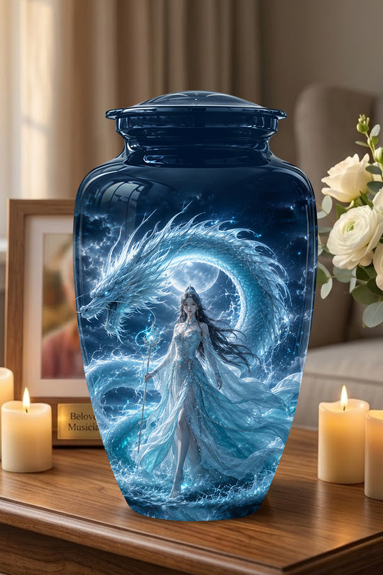 Dragon And Moon Goddess Fantasy Urn - Artistic Memorial Urns For Ashes