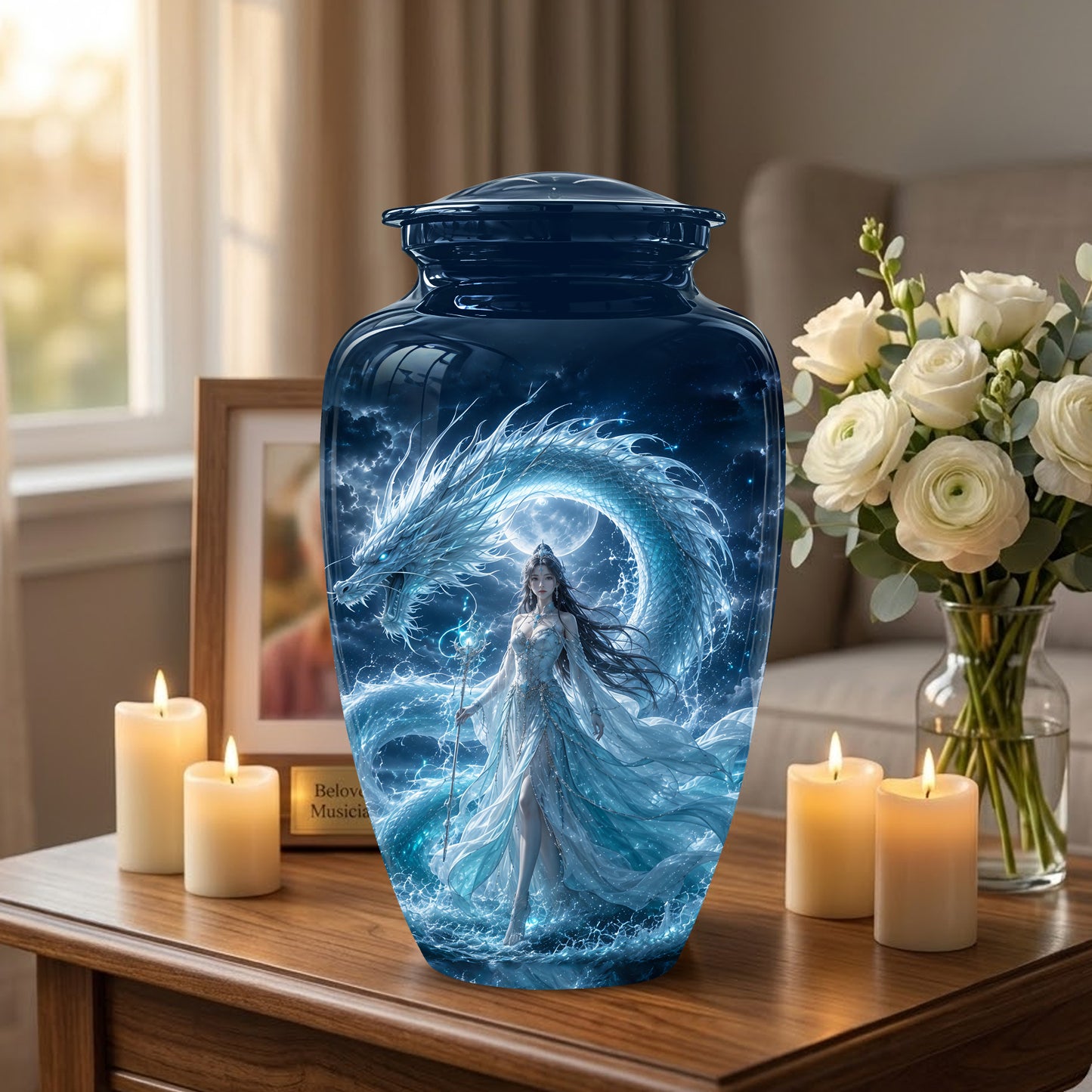 Dragon And Moon Goddess Fantasy Urn - Artistic Memorial Urns For Ashes