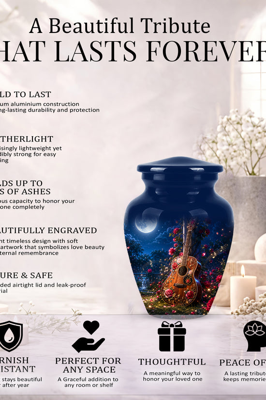 Starry Guitar Memorial Urn - Artistic Funeral Urns For Musicians Ashes