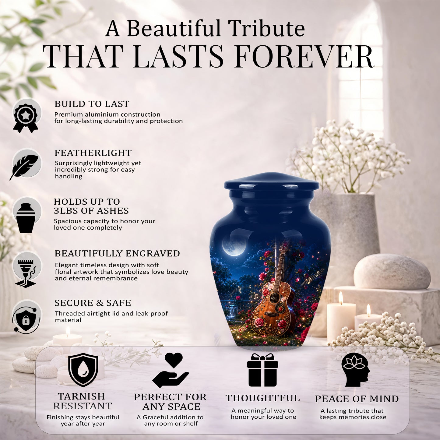 Starry Guitar Memorial Urn - Artistic Funeral Urns For Musicians Ashes