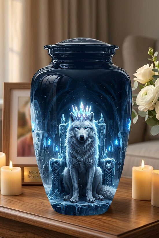 Ice Throne Wolf King Urn for Ashes | Personalized Urn Memorial
