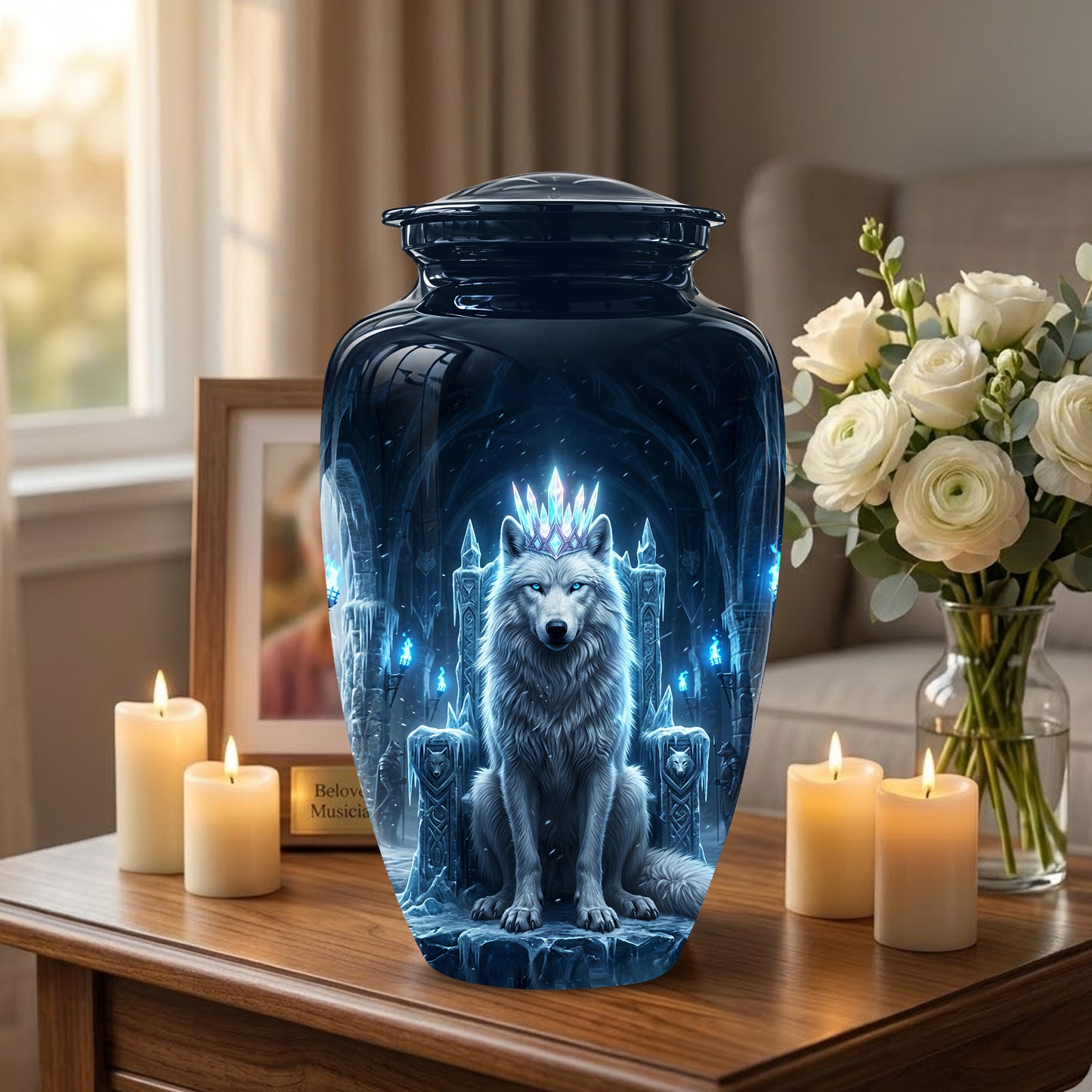 Ice Throne Wolf King Urn for Ashes | Personalized Urn Memorial
