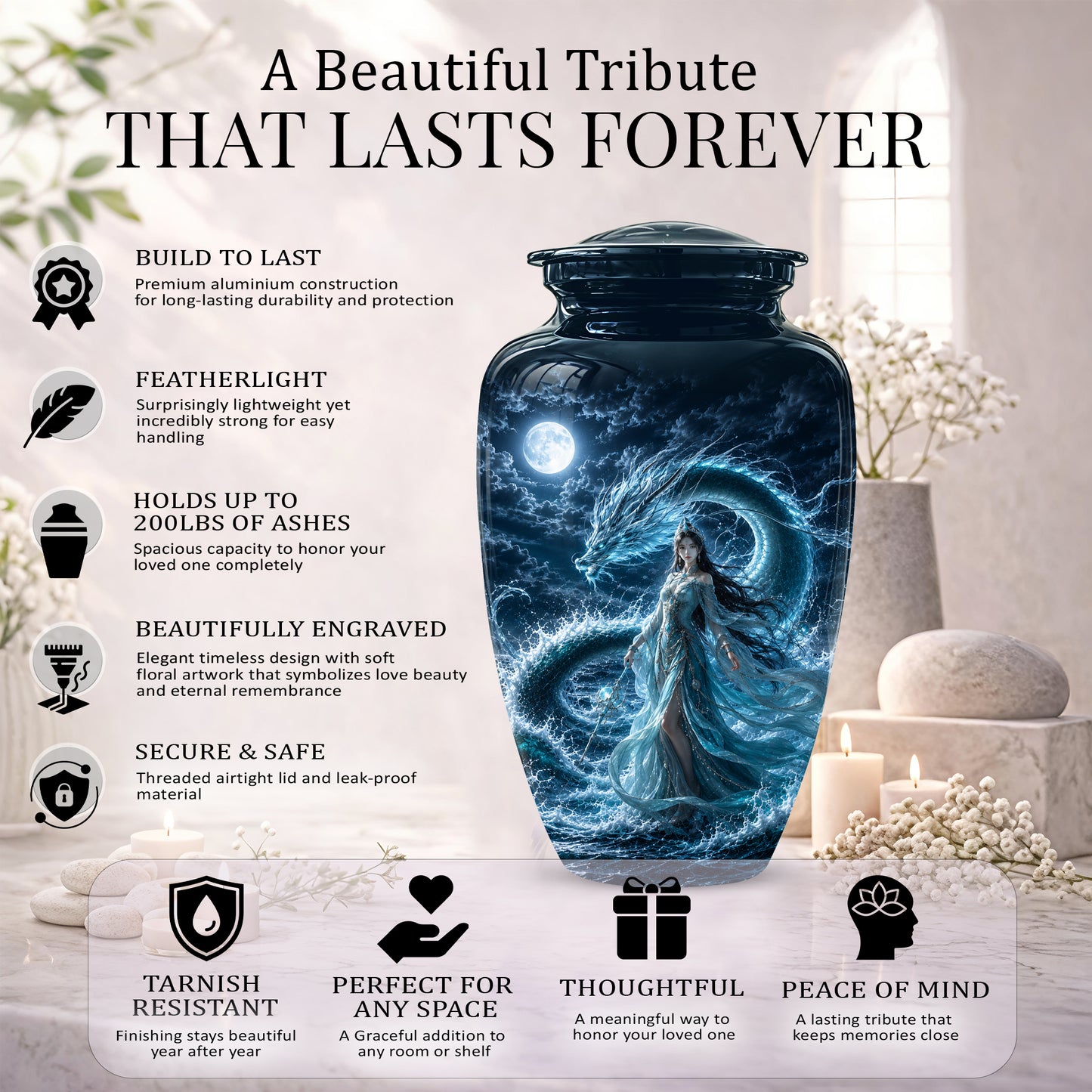 Celestial Dragon & Goddess Cremation Urn - Custom Handmade Adult Urns
