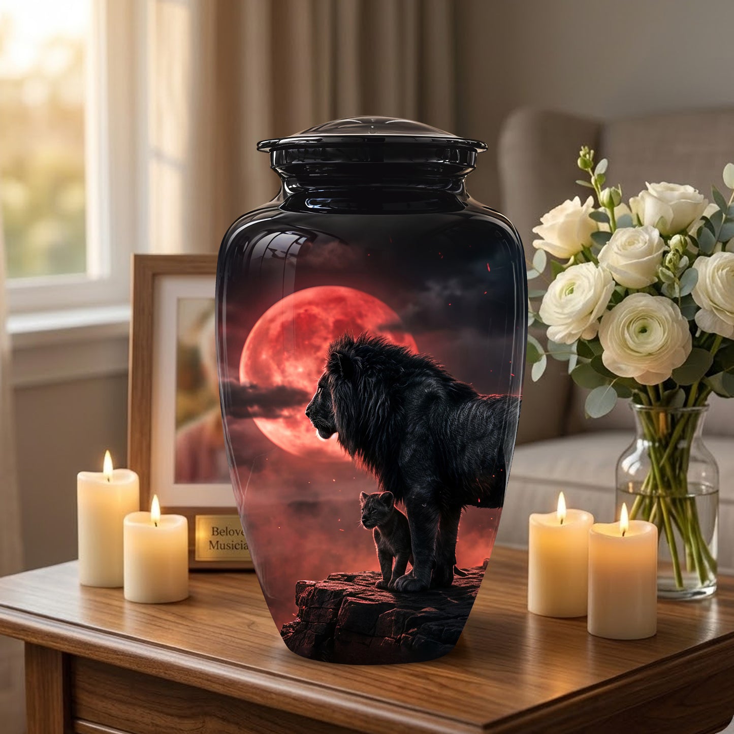 Lion With Cub Cremation Urn - Blood Moon Urns For Human Ashes