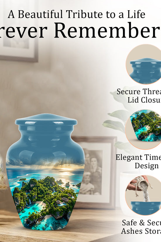 Beach Island Cremation Urn For Human Ashes - Adult Size Memorial Urns