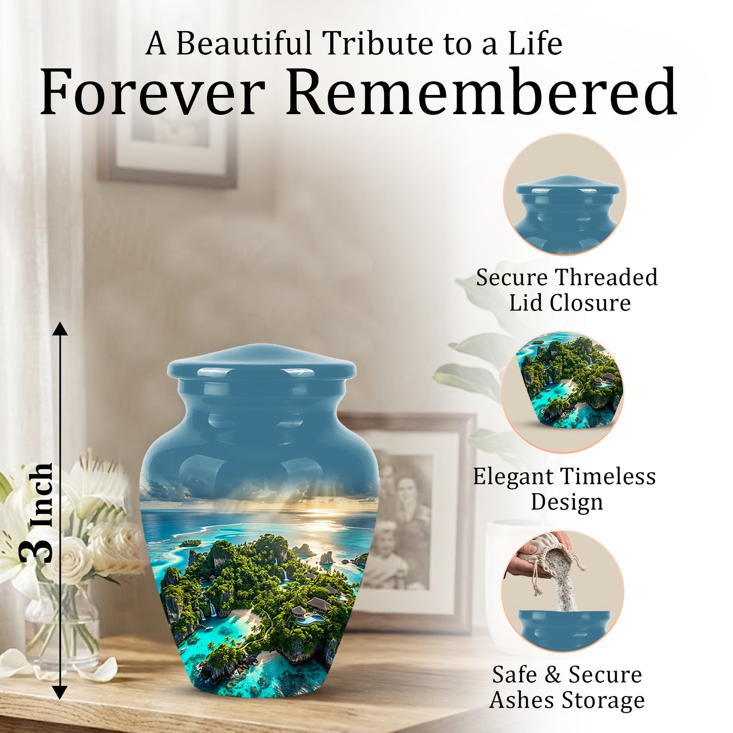 Beach Island Cremation Urn For Human Ashes - Adult Size Memorial Urns