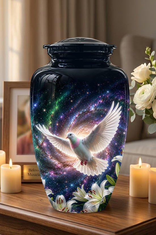 White Flying Dove Cremation Urn - Personalized Black Memorial Urns