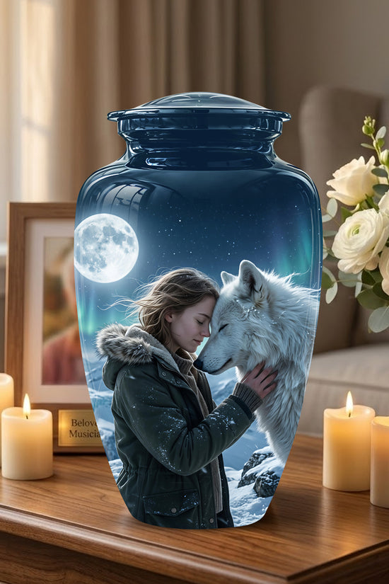 White Wolf Memorial Urn for Ashes - Custom Engraved Urns For Human