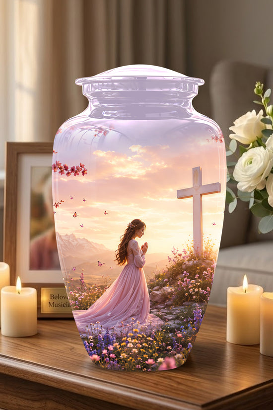Peaceful Cross Cremation – Personalized Sunset Tribute Urns for Ashes