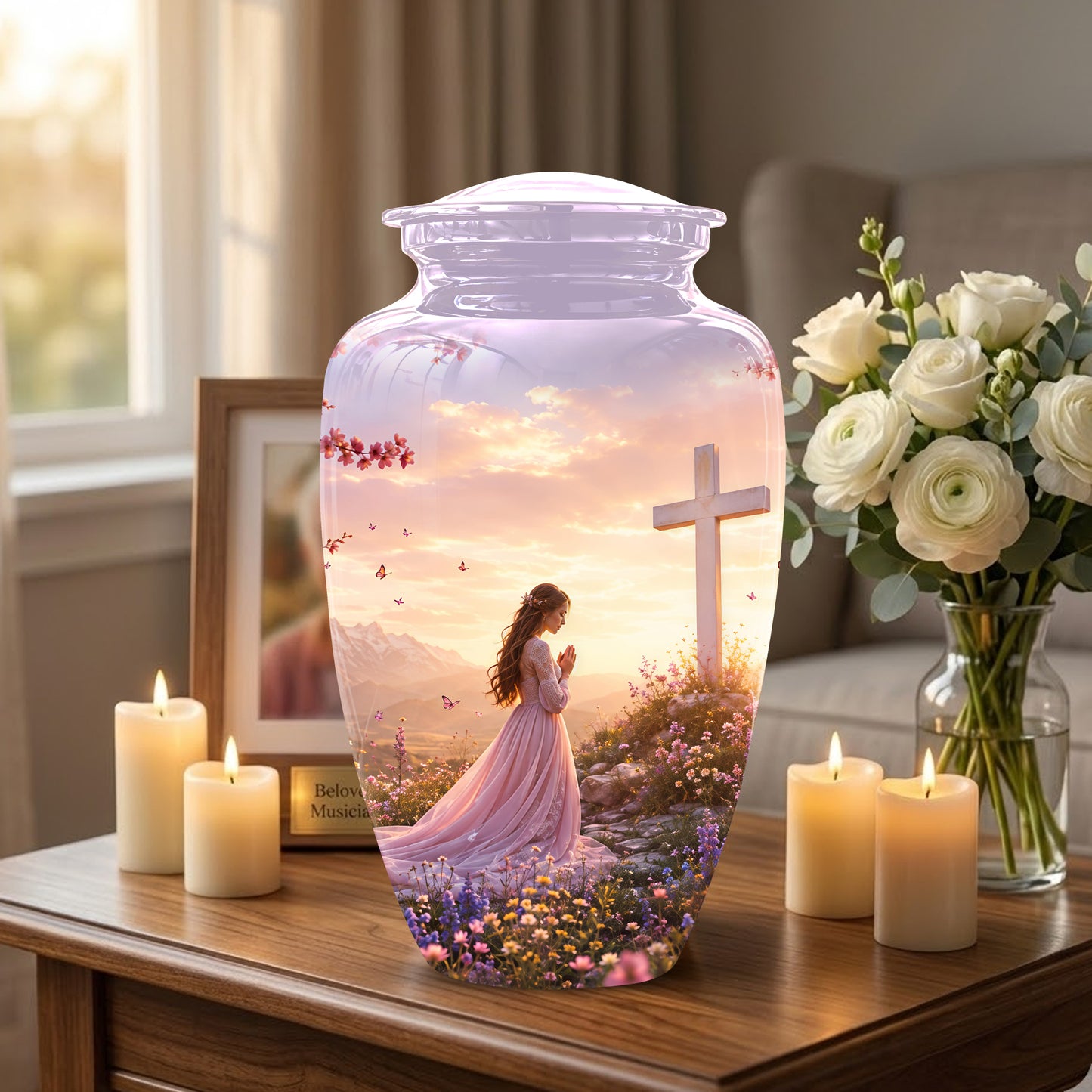 Peaceful Cross Cremation – Personalized Sunset Tribute Urns for Ashes