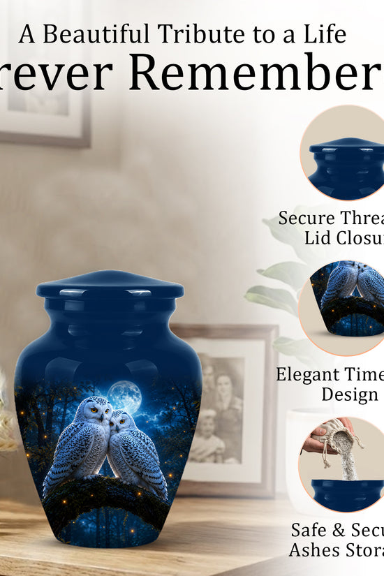 Snowy Owls Cremation Urn - Moonlight Owl Funeral Urns For Human Ashes