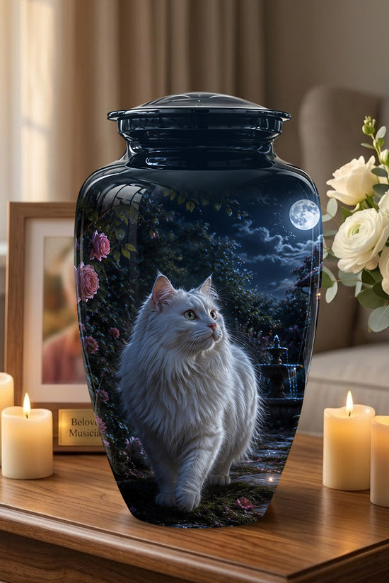 Beautiful White Cat Cremation Urn -  Personalized Handcrafted Pet Urns