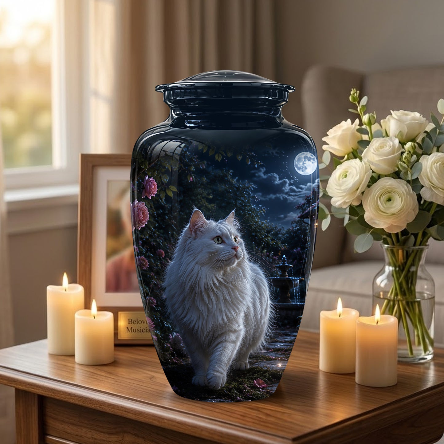 Beautiful White Cat Cremation Urn -  Personalized Handcrafted Pet Urns