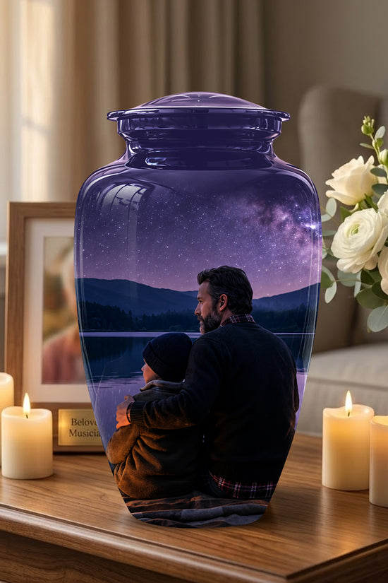 Father & Son Love Cremation Urn - Mountain Night Scenic Urns For Dad
