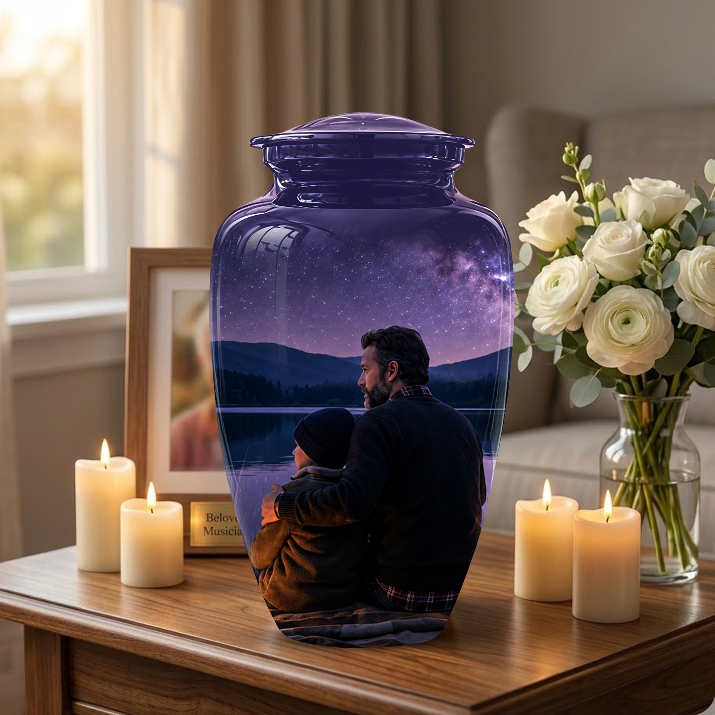 Father & Son Love Cremation Urn - Mountain Night Scenic Urns For Dad