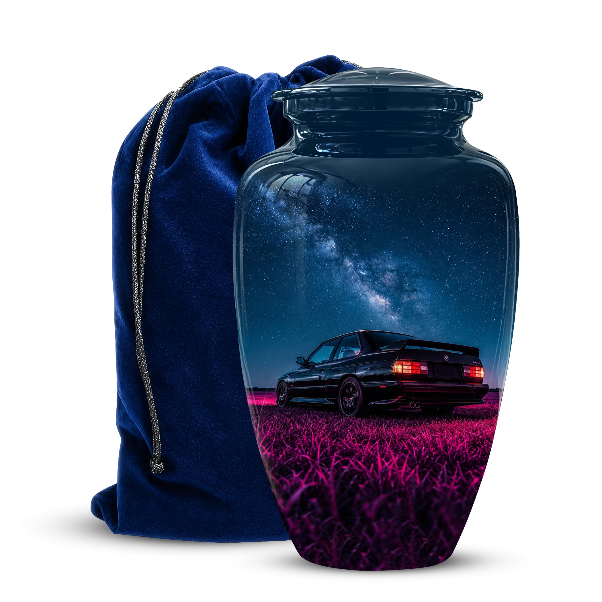 Neon Sports Car Memorial Urn - Custom Galaxy Night Urns For Car Lovers