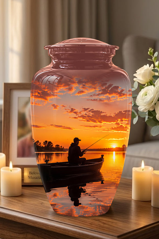 Fishing Sunset Cremation Urn - Beautiful Custom Urns For Dad On Sale