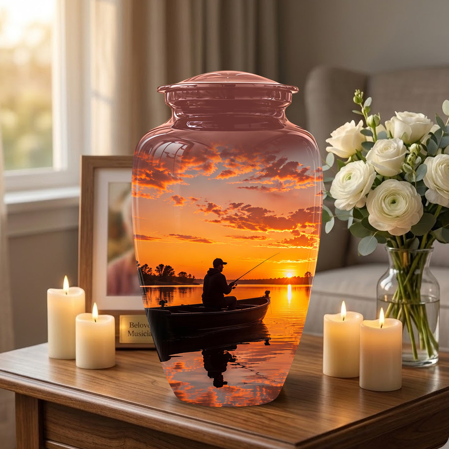 Fishing Sunset Cremation Urn - Beautiful Custom Urns For Dad On Sale