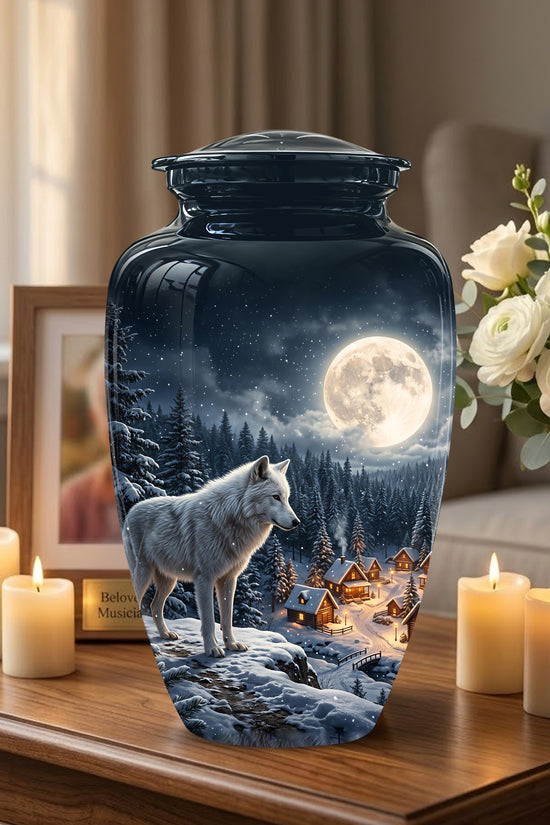 Moonlit Wolf Urn for Ashes - Custom Memorial Urn For Human Ashes