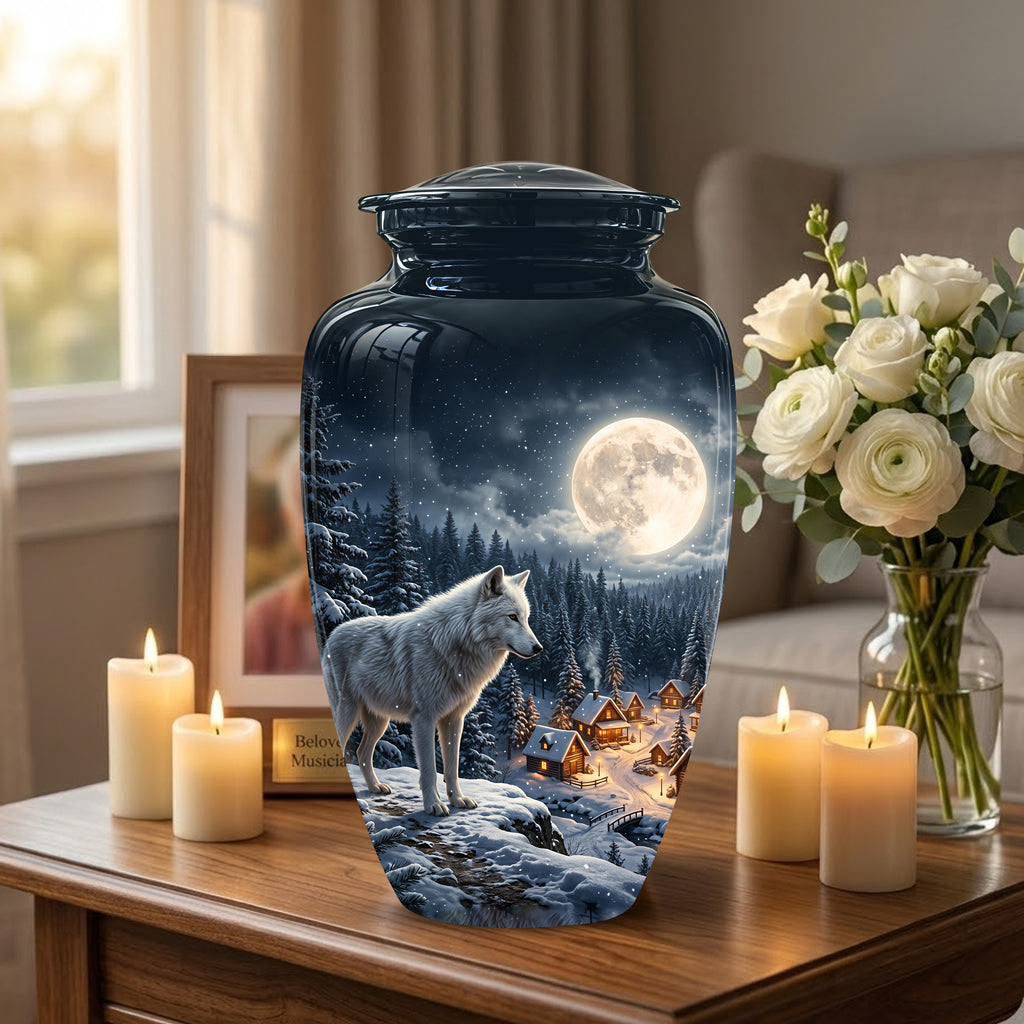 Moonlit Wolf Urn for Ashes - Custom Memorial Urn For Human Ashes