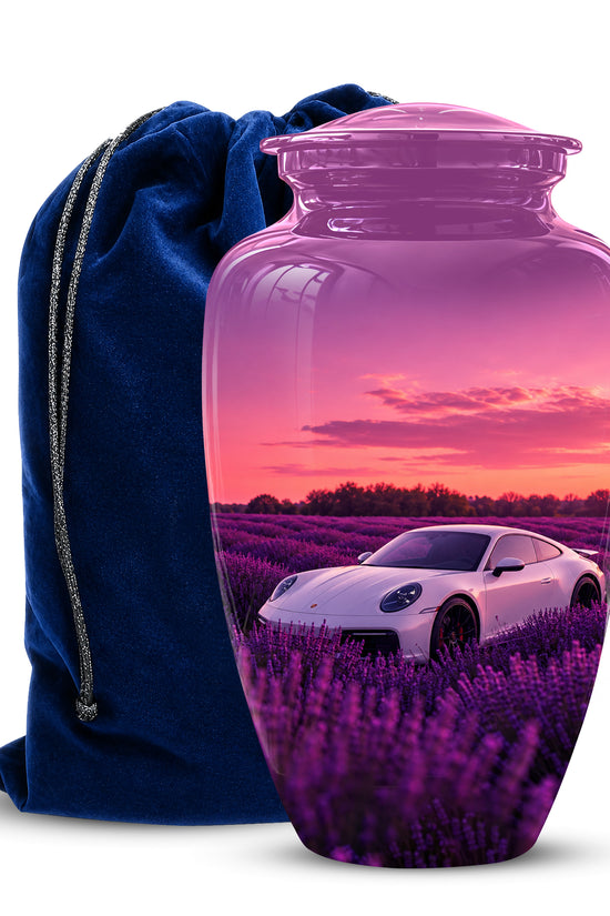 White Car Funeral Urn - Sunset Memorial Urns For Women Car Enthusiasts