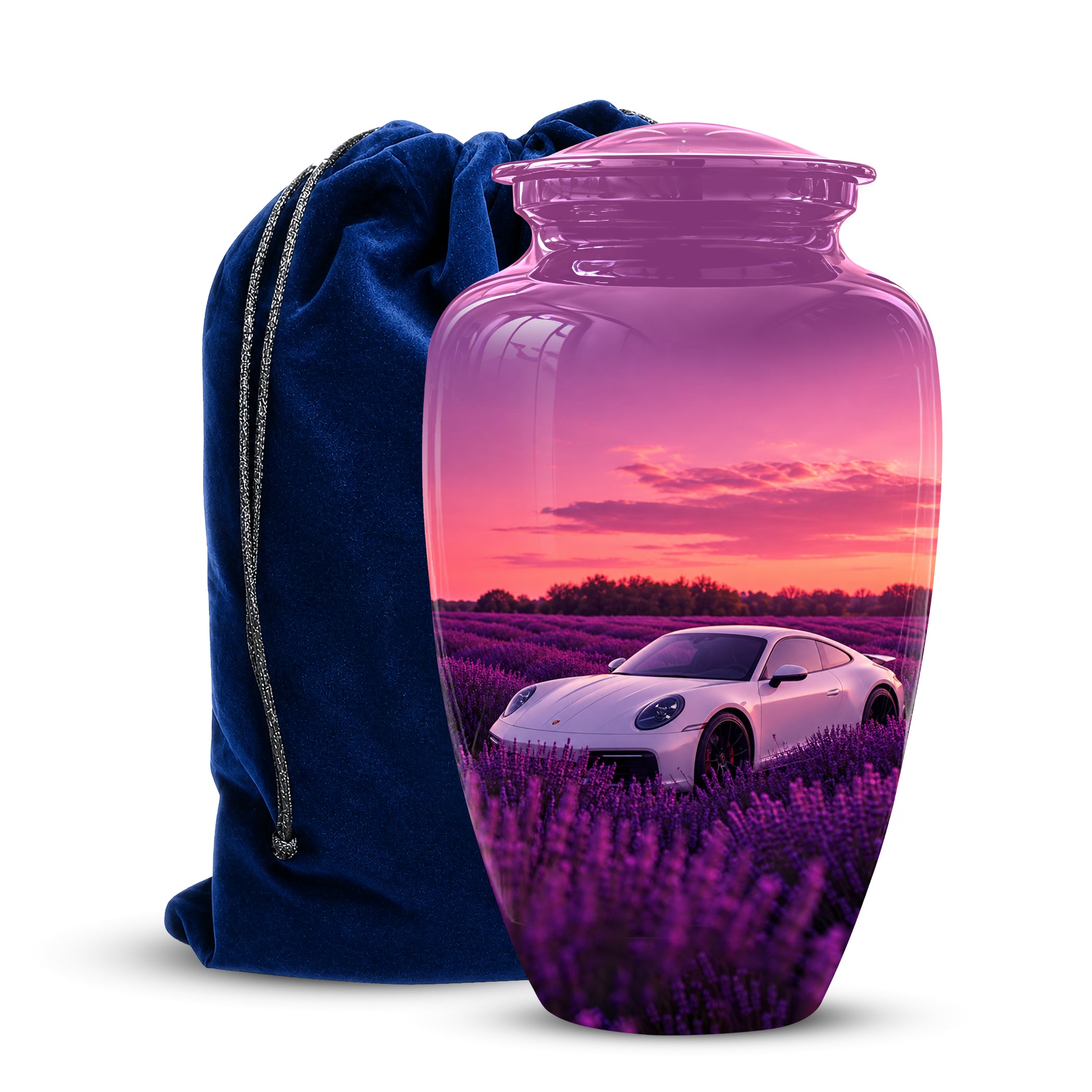 White Car Funeral Urn - Sunset Memorial Urns For Women Car Enthusiasts