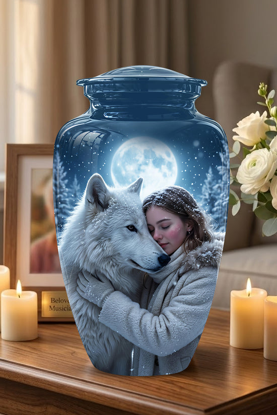 Moonlit White Wolf Cremation Urn for Ashes | Personalized Memorial