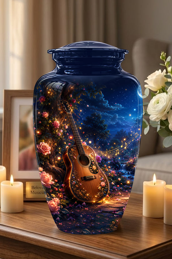 Acoustic Guitar & Starry Night Urn - Custom Funeral Urns For Musicians