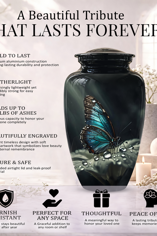 Blue Morpho Butterfly Cremation Urn - Beautiful Burial Urns For Mom Ashes