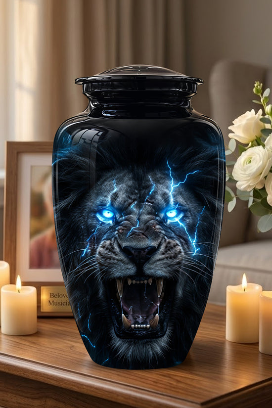 Black Lion Memorial Urns - Custom Handmade Burial Urns For Human Ashes