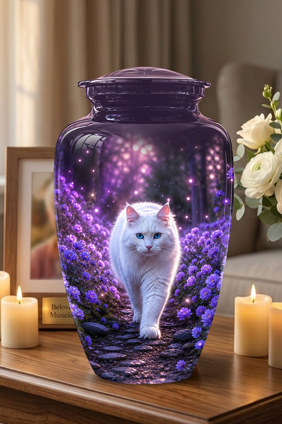 White Cat Cremation Urn - Personalized Burial Urns For Pet Ashes