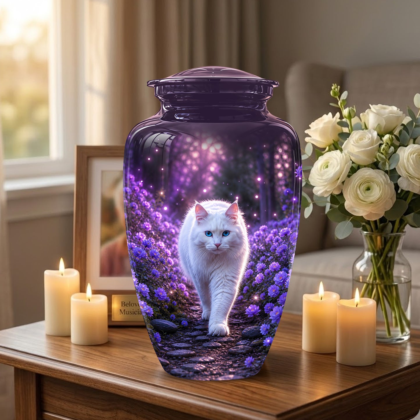 White Cat Cremation Urn - Personalized Burial Urns For Pet Ashes