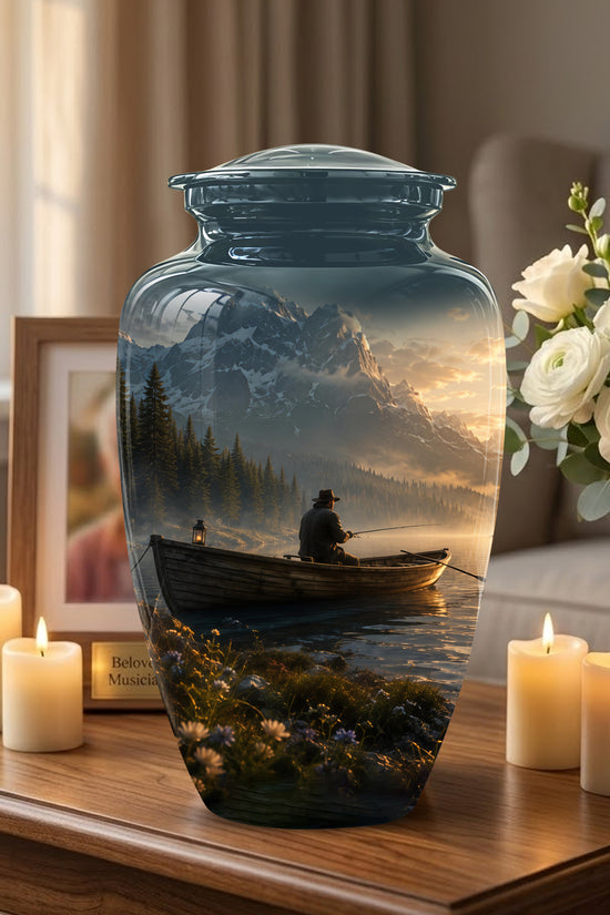 Fisherman Themed Urn - Artistic Fishing Landscape Urns For Human Ashes