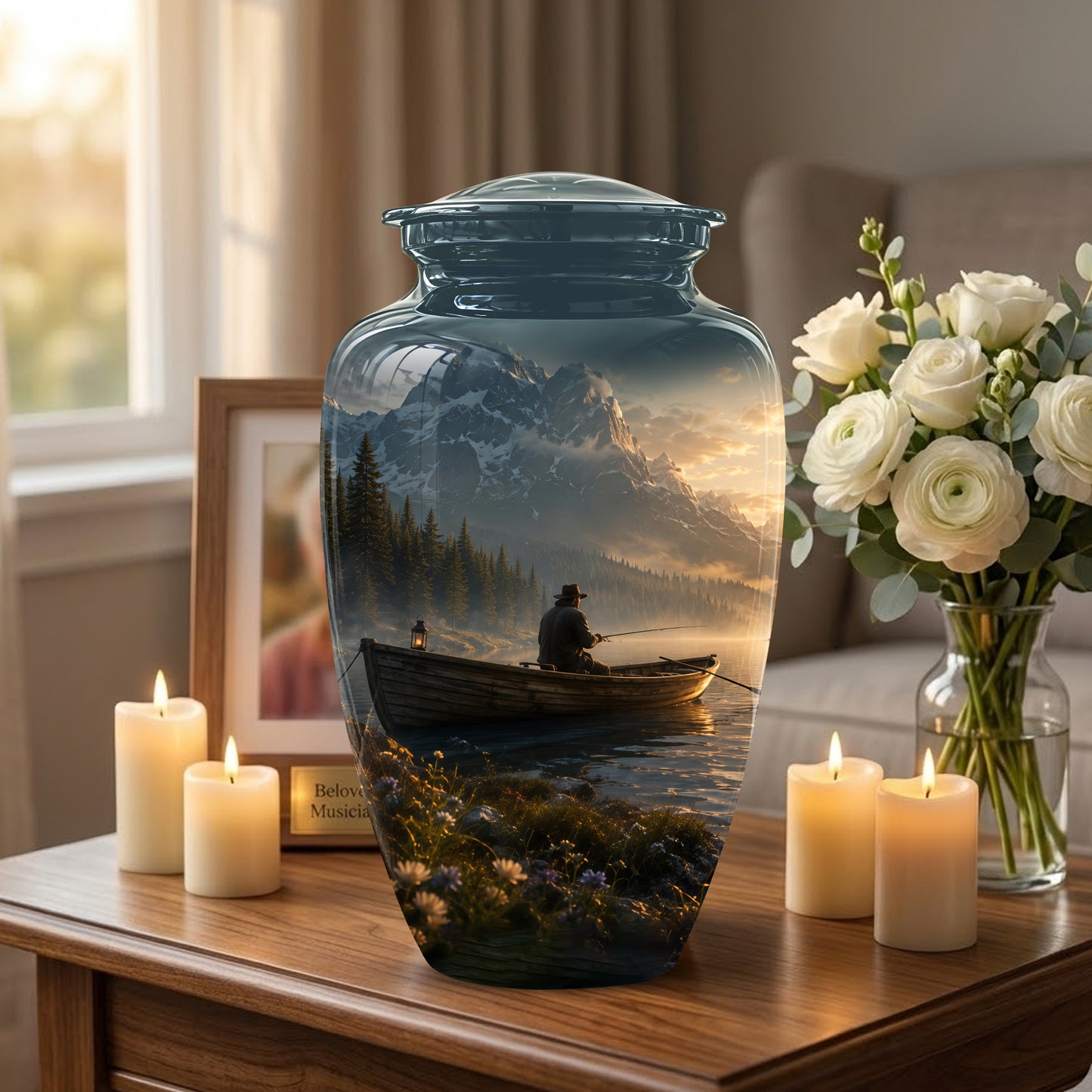Fisherman Themed Urn - Artistic Fishing Landscape Urns For Human Ashes