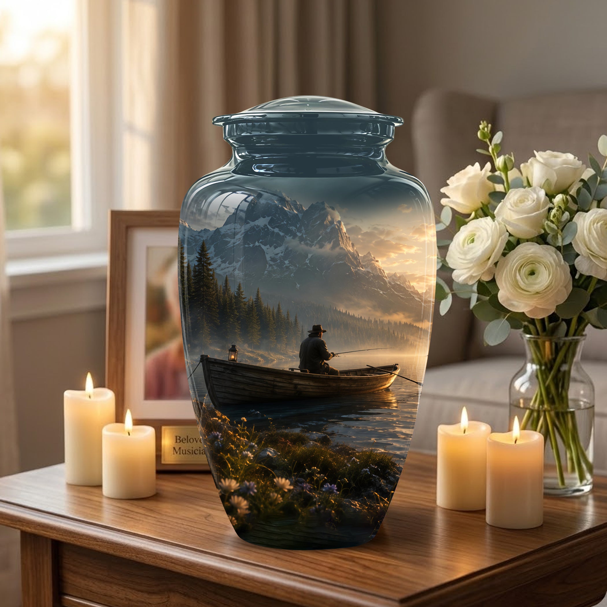 Fisherman Themed Urn - Artistic Fishing Landscape Urns For Human Ashes