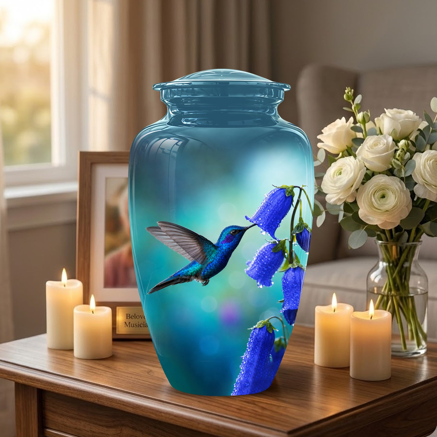 Blue Hummingbird Custom Urn - Majestic Funeral Urns For Ashes On Sale