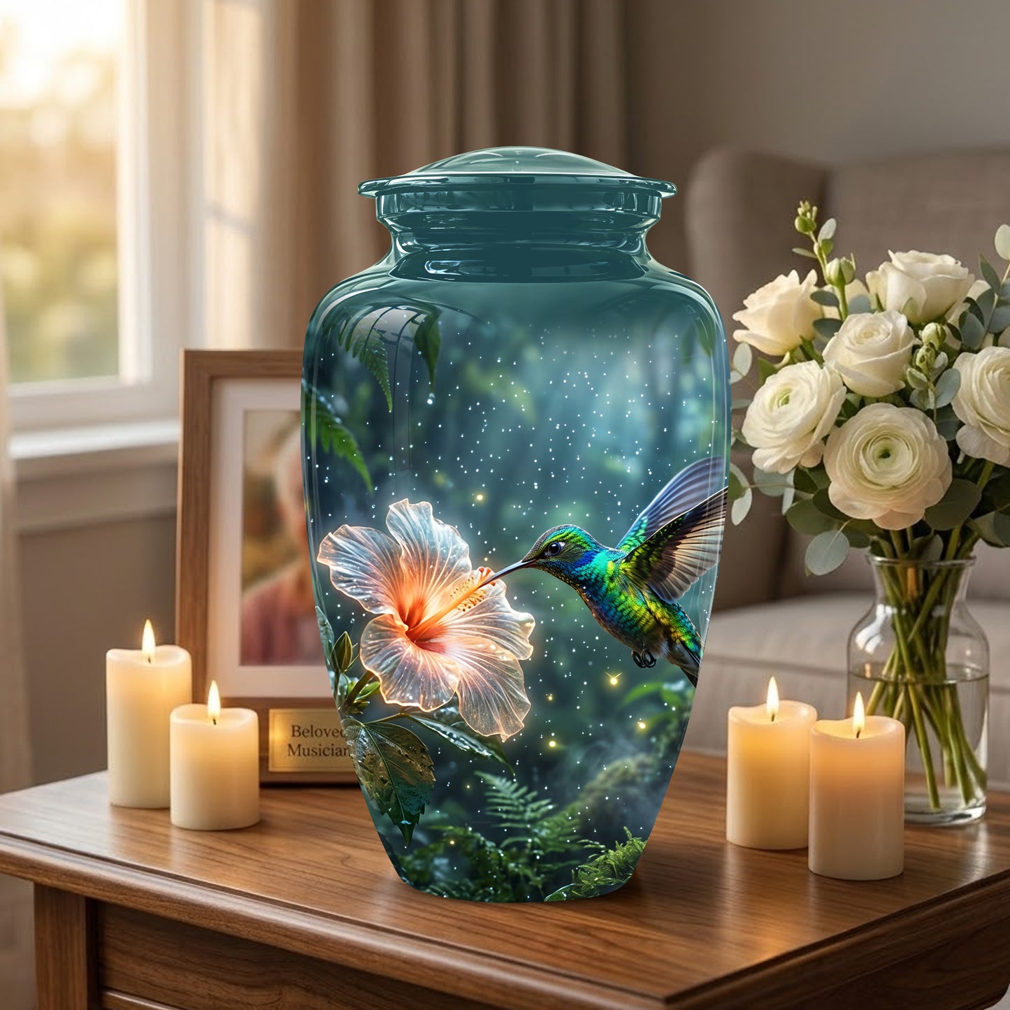 Hummingbird Cremation Urn for Ashes - Elegant Floral Memorial Urn