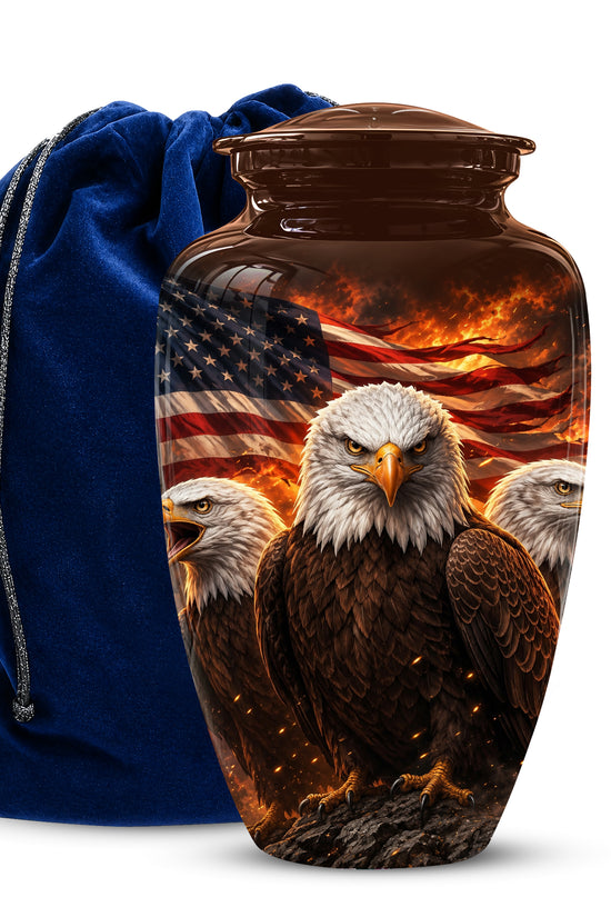 Bald Eagle & American Flag Funeral Urn - Patriotic Veteran Memorial Urn