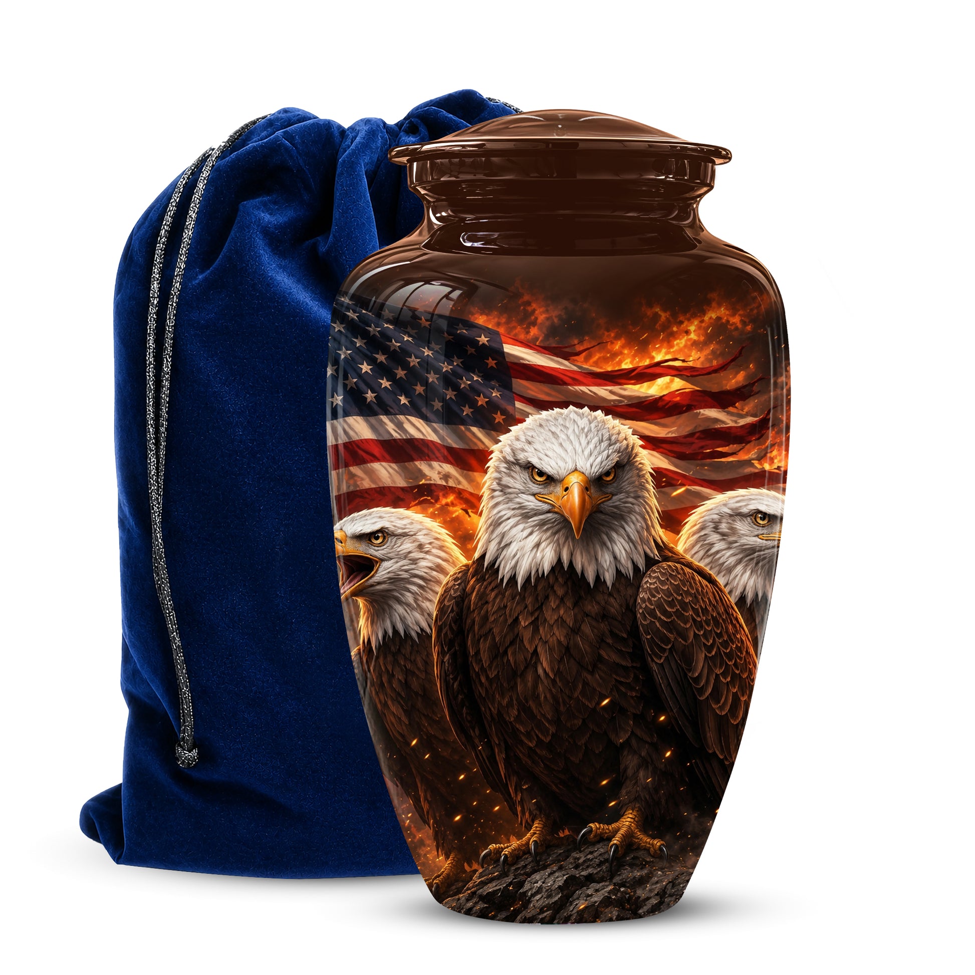 Bald Eagle & American Flag Funeral Urn - Patriotic Veteran Memorial Urn