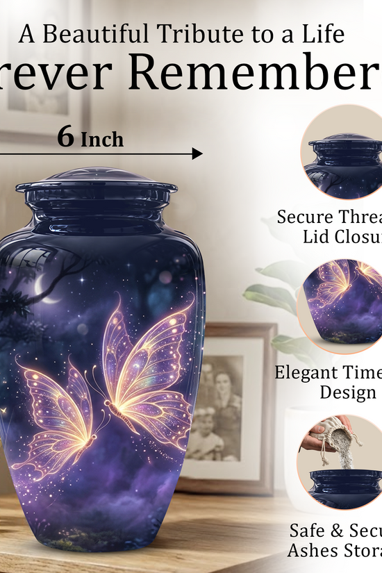Purple Butterfly Cremation Urn - Beautiful Urns for Women Ashes