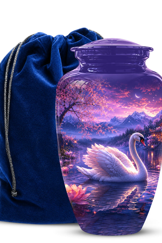 Swan & Cherry Blossom Serenade Urn - Beautiful Custom Urns For Ashes