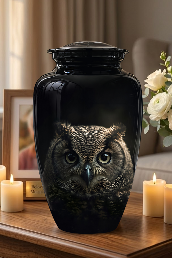 Owl Cremation Urns For Human Ashes - Black Burial Urns For Dad