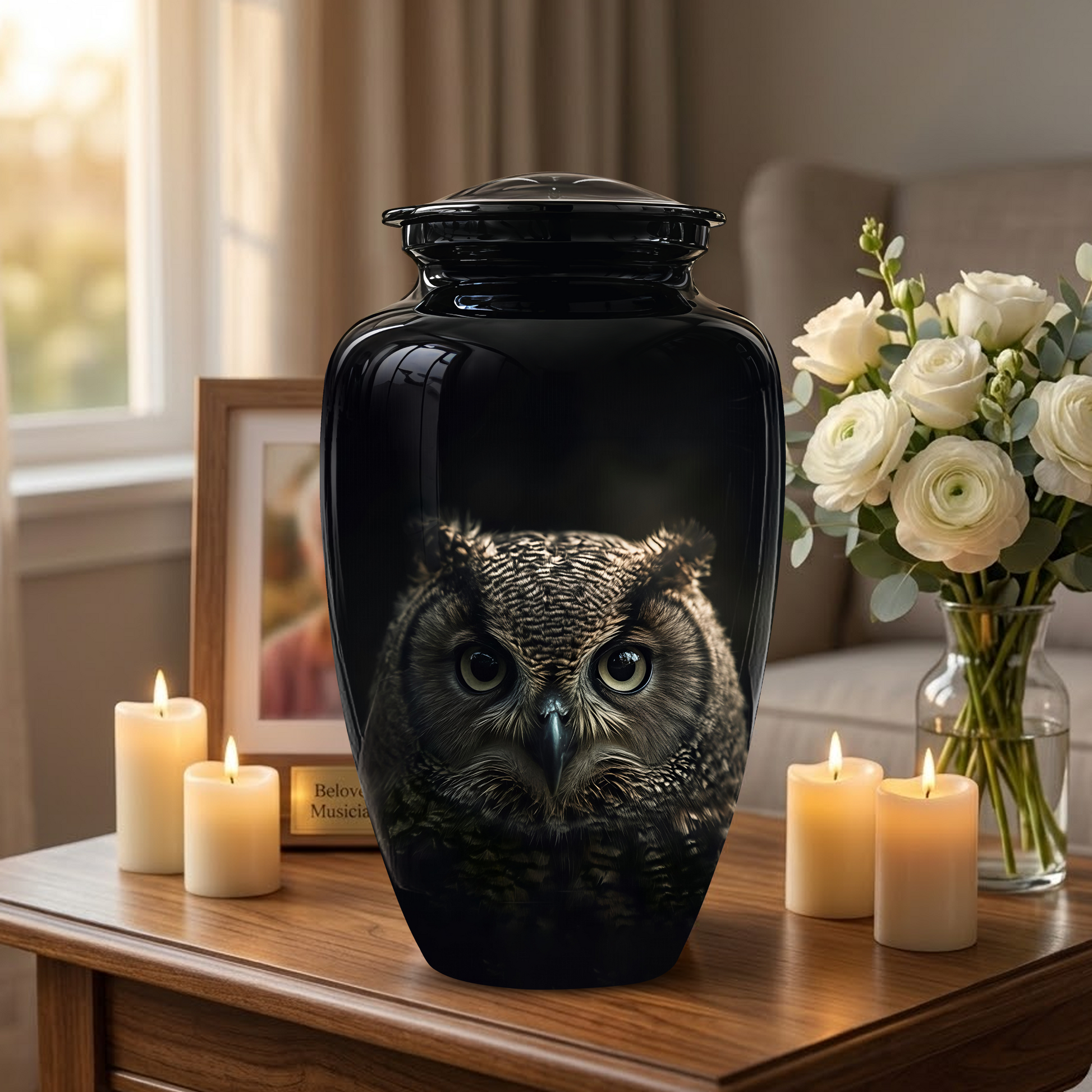 Owl Cremation Urns For Human Ashes - Black Burial Urns For Dad